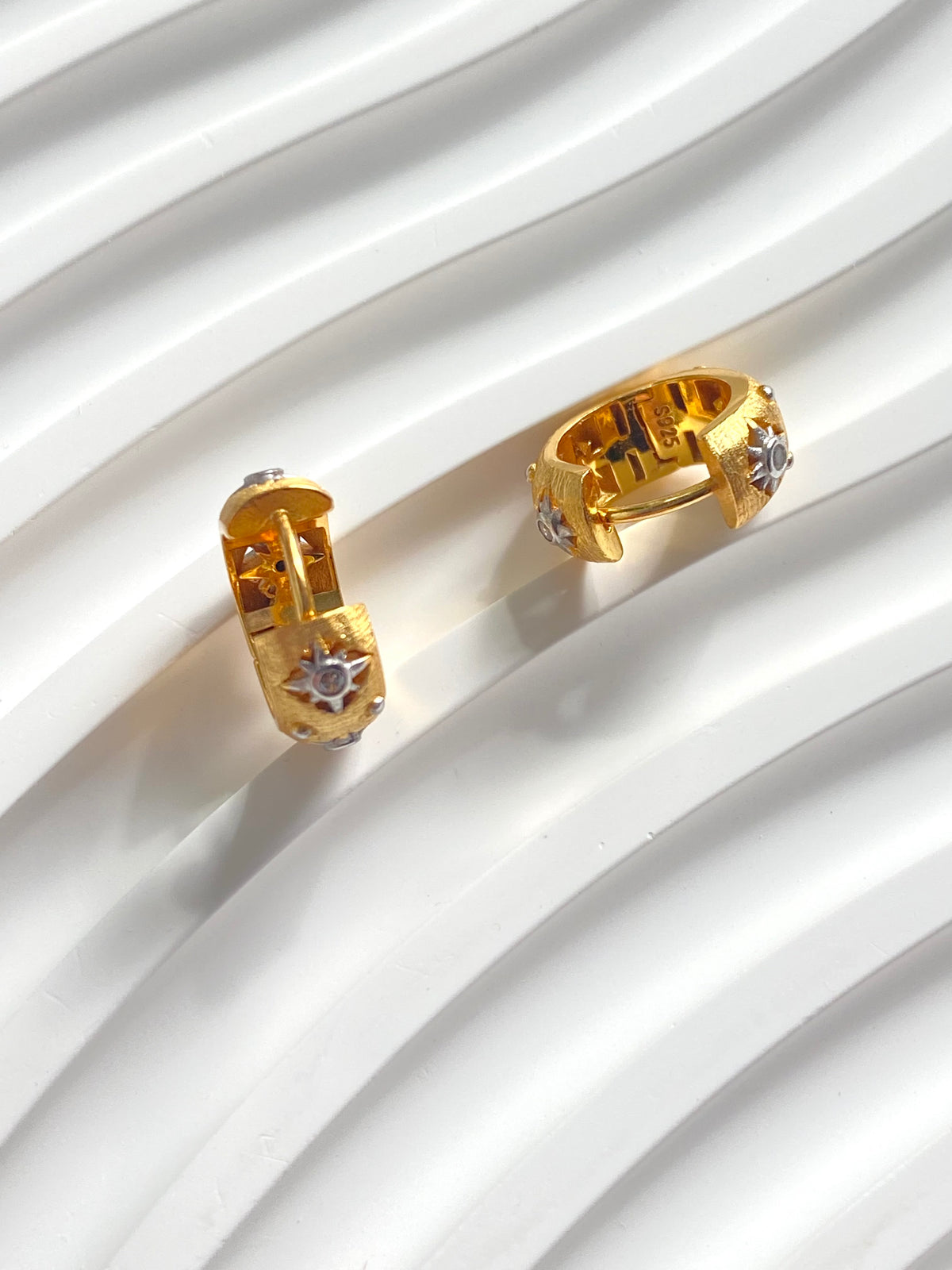 Solara Vintage Sunburst Huggie Earrings