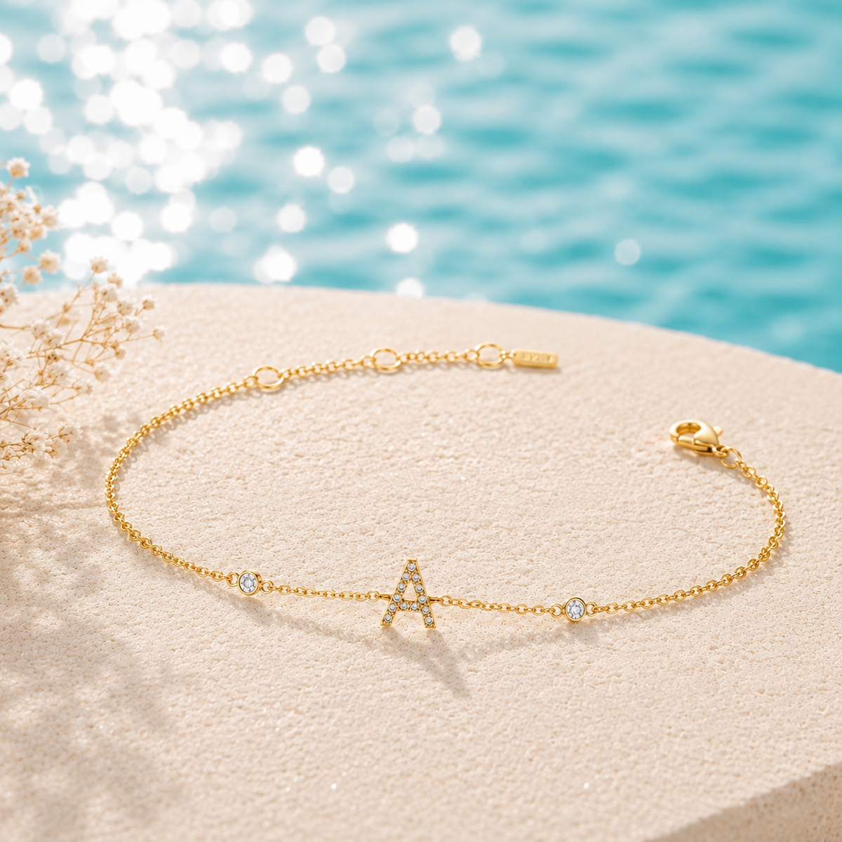 Pavé Initial Delicate Gold Bracelet
