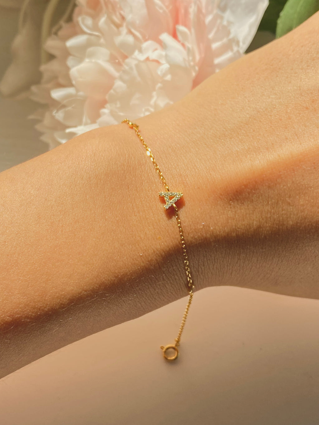 Pavé Initial Delicate Gold Bracelet