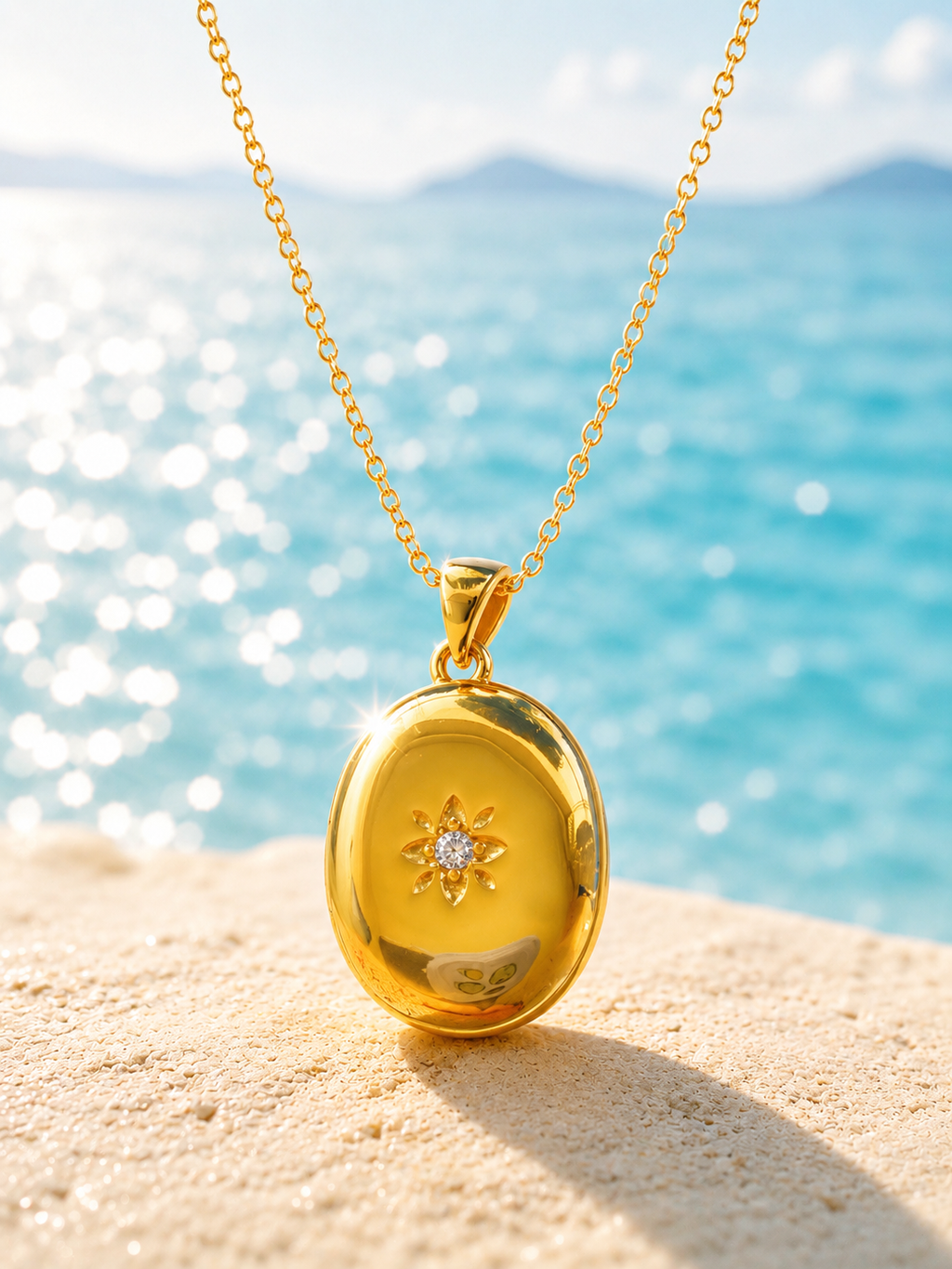 Sunburst Memory Photo Locket Pendant