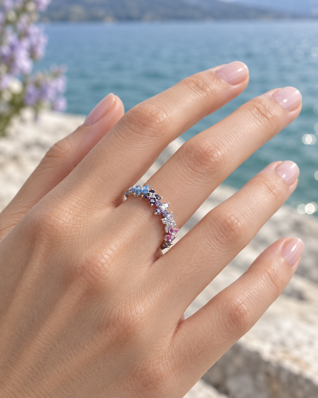 Elara Rainbow Bloom Band Ring