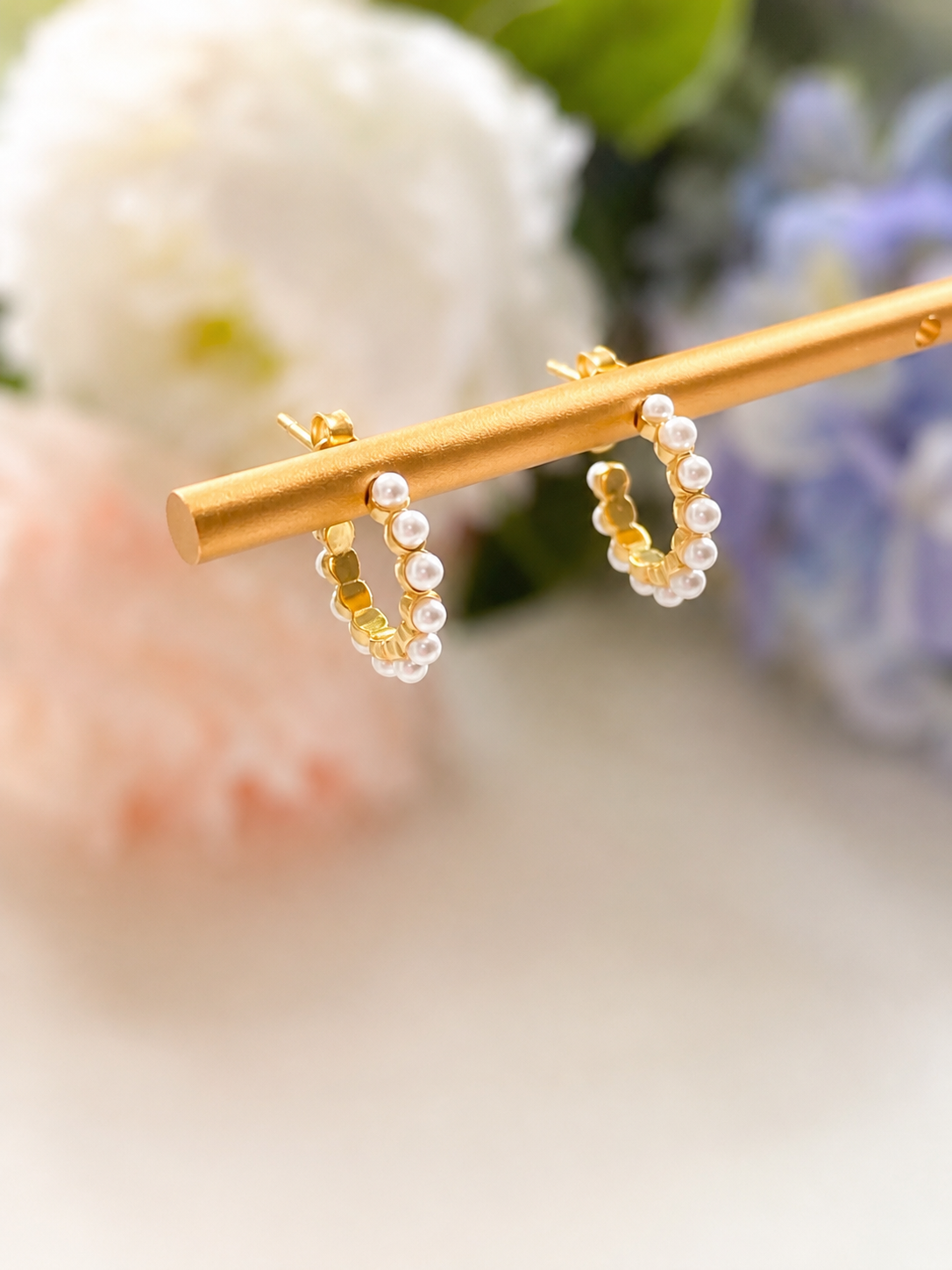 Pearl Halo Huggie Earrings