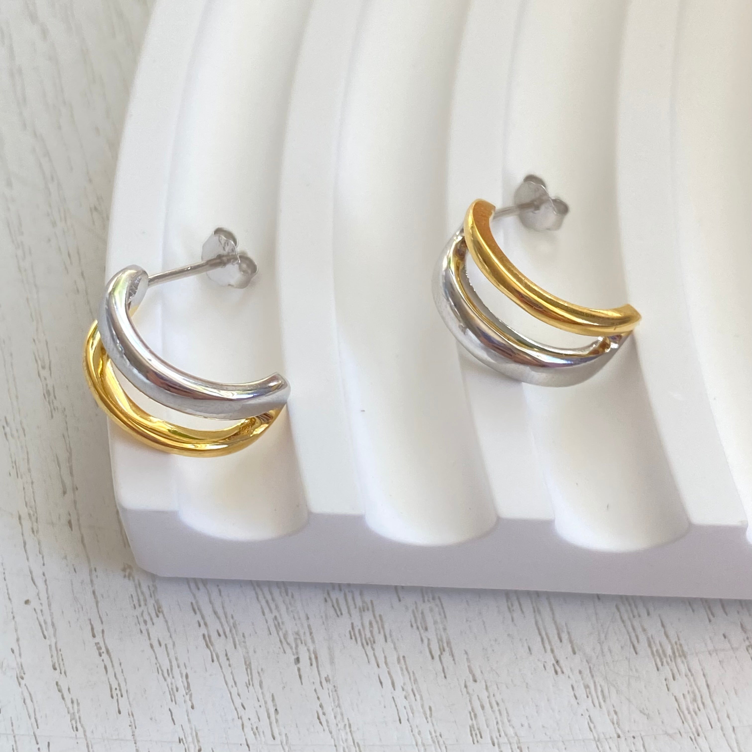 Harbor Two-Tone Huggie Earrings