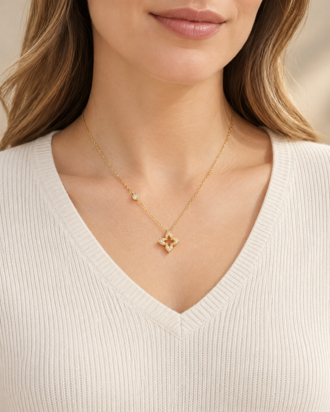 Elara Brushed Clover Pendant Necklace