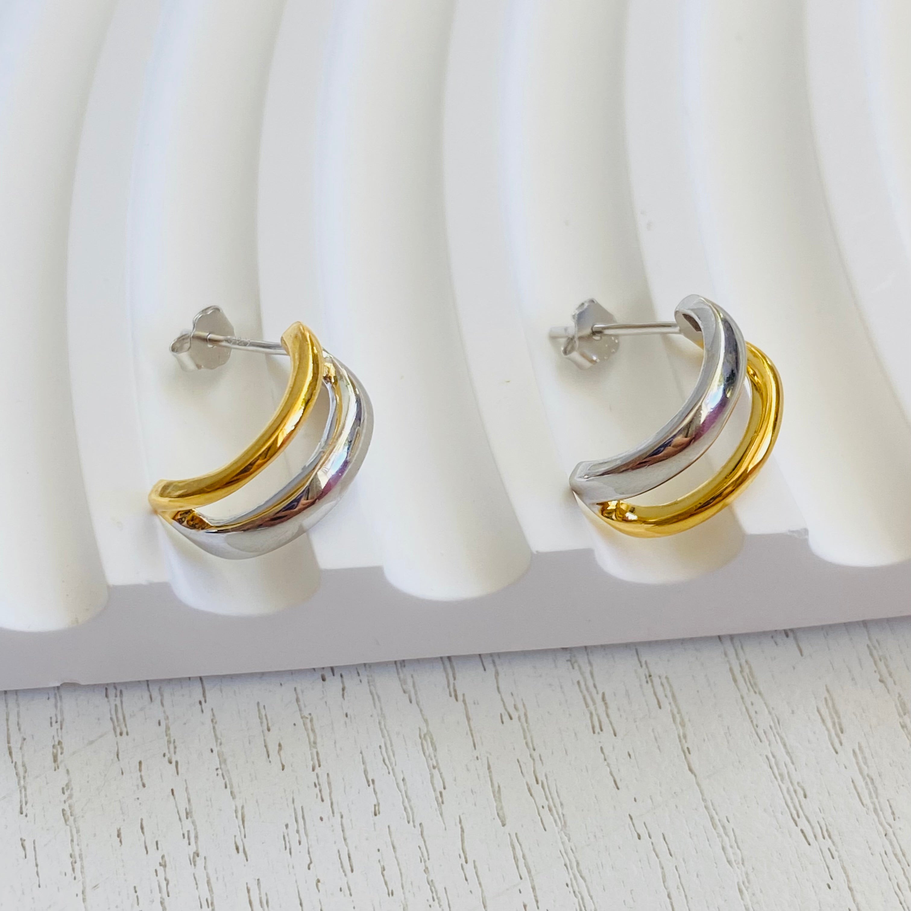 Harbor Two-Tone Huggie Earrings