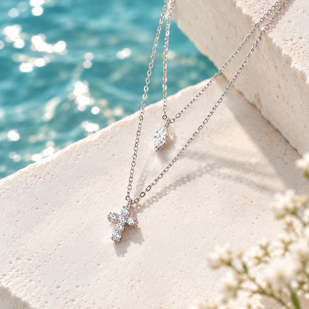 Celeste Marquise & Cross Layered Necklace