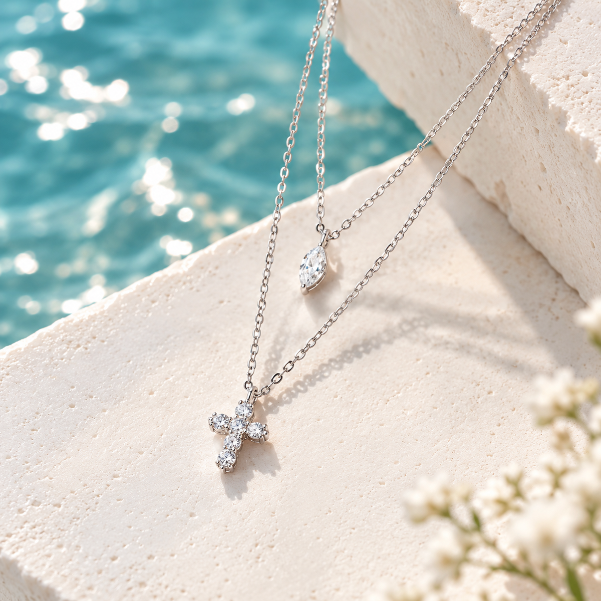 Celeste Marquise & Cross Layered Necklace