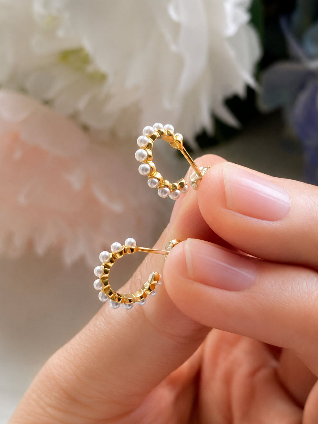 Pearl Halo Huggie Earrings