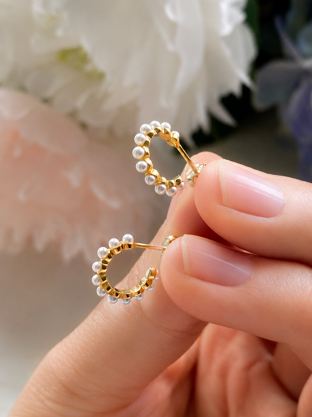 Pearl Halo Huggie Earrings
