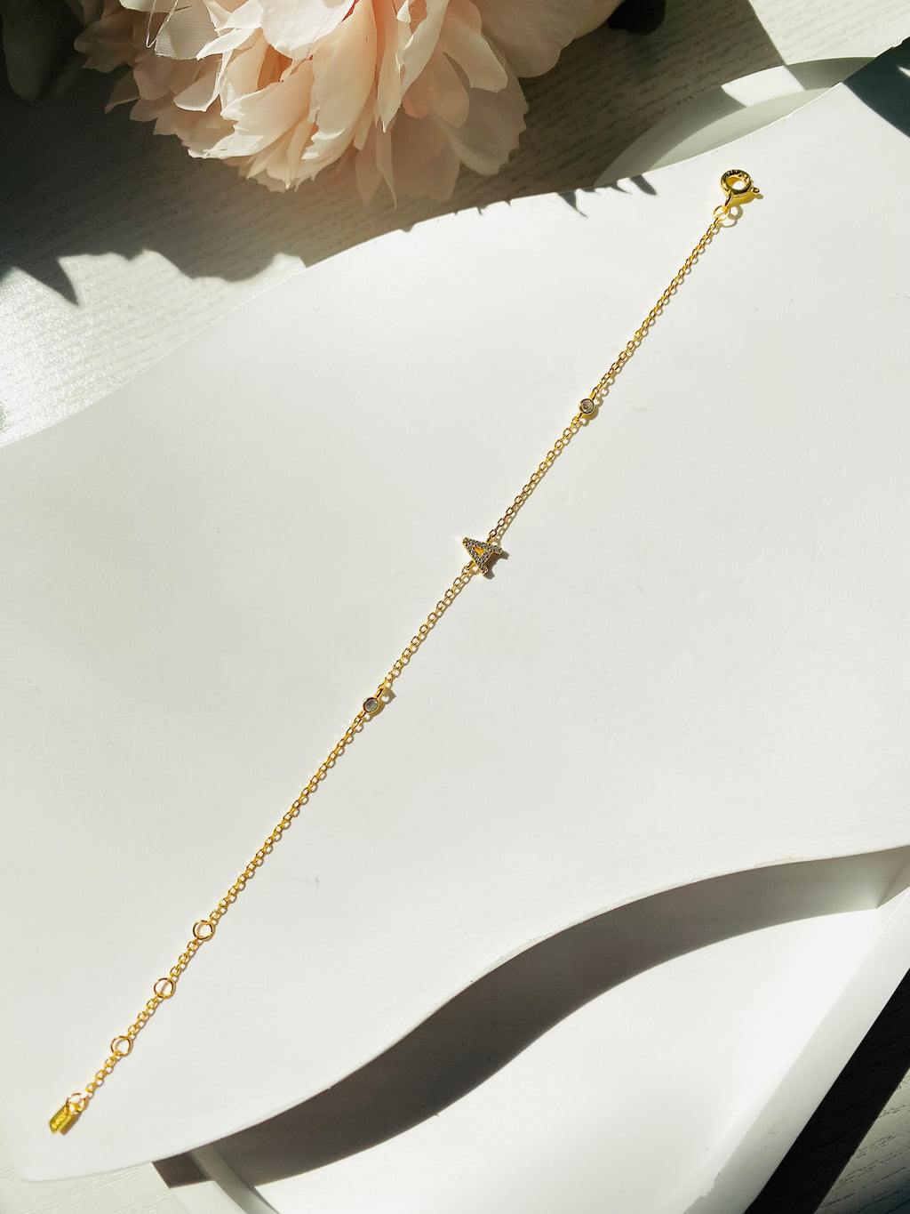 Pavé Initial Delicate Gold Bracelet
