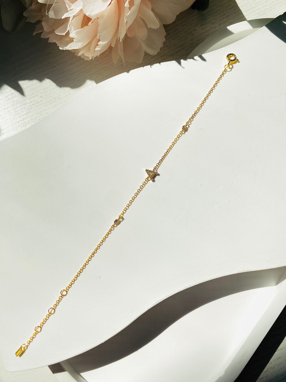 Pavé Initial Delicate Gold Bracelet