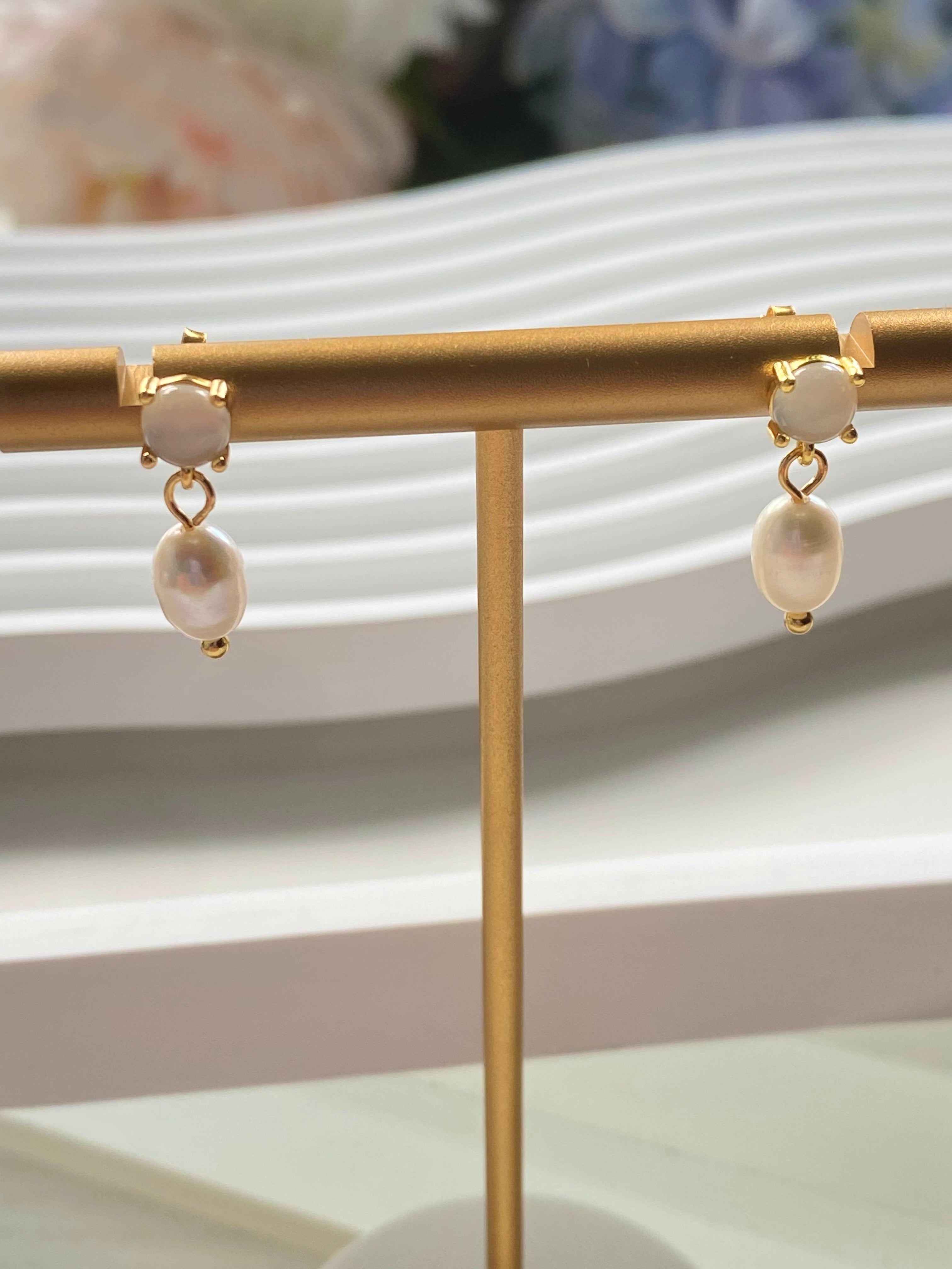 Moonlit Pearl Drop Stud Earrings