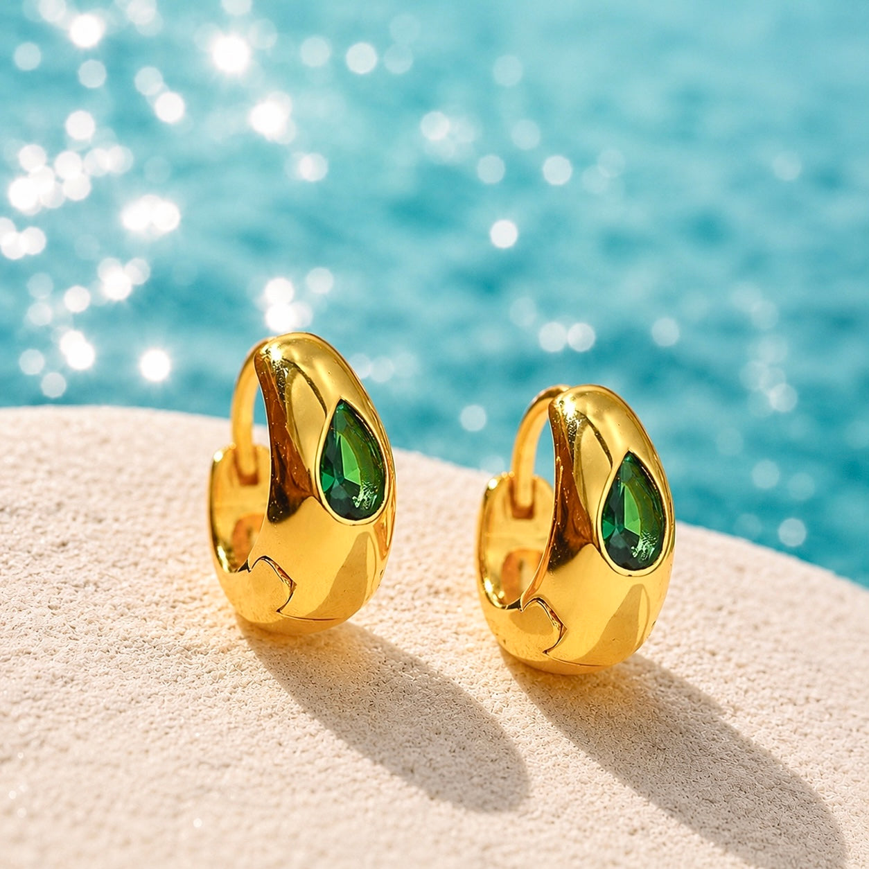 Emerald Teardrop Huggie Earrings
