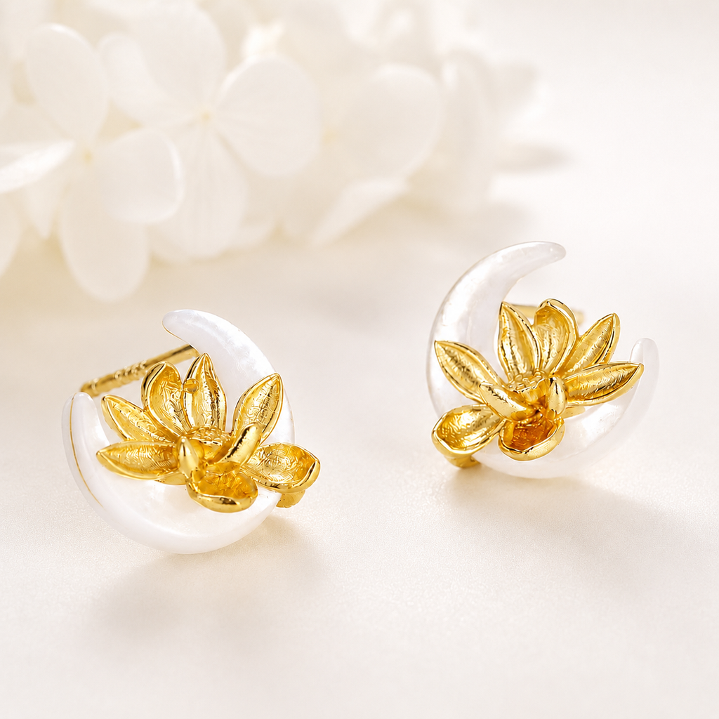 Luna Lotus Stud Earrings