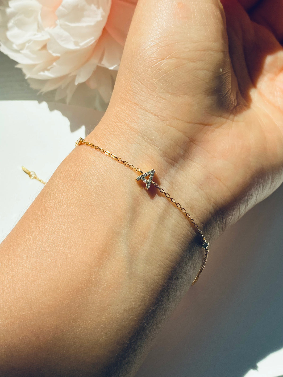 Pavé Initial Delicate Gold Bracelet