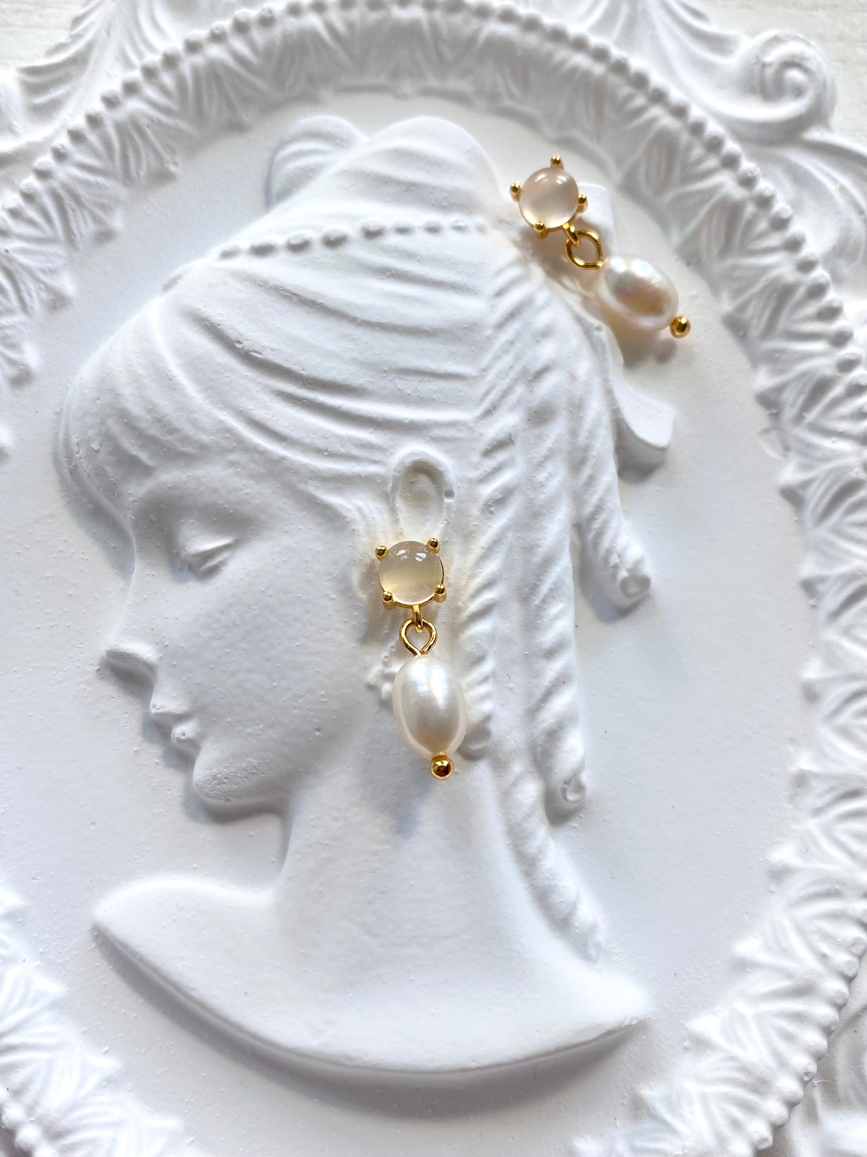 Moonlit Pearl Drop Stud Earrings