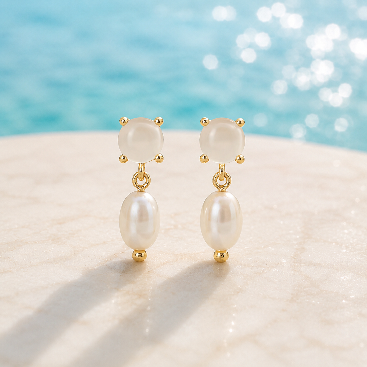 Moonlit Pearl Drop Stud Earrings