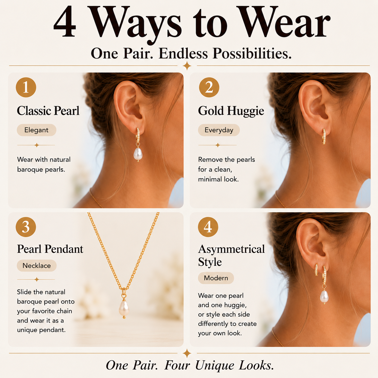 Luna Convertible Pearl Huggie Earrings