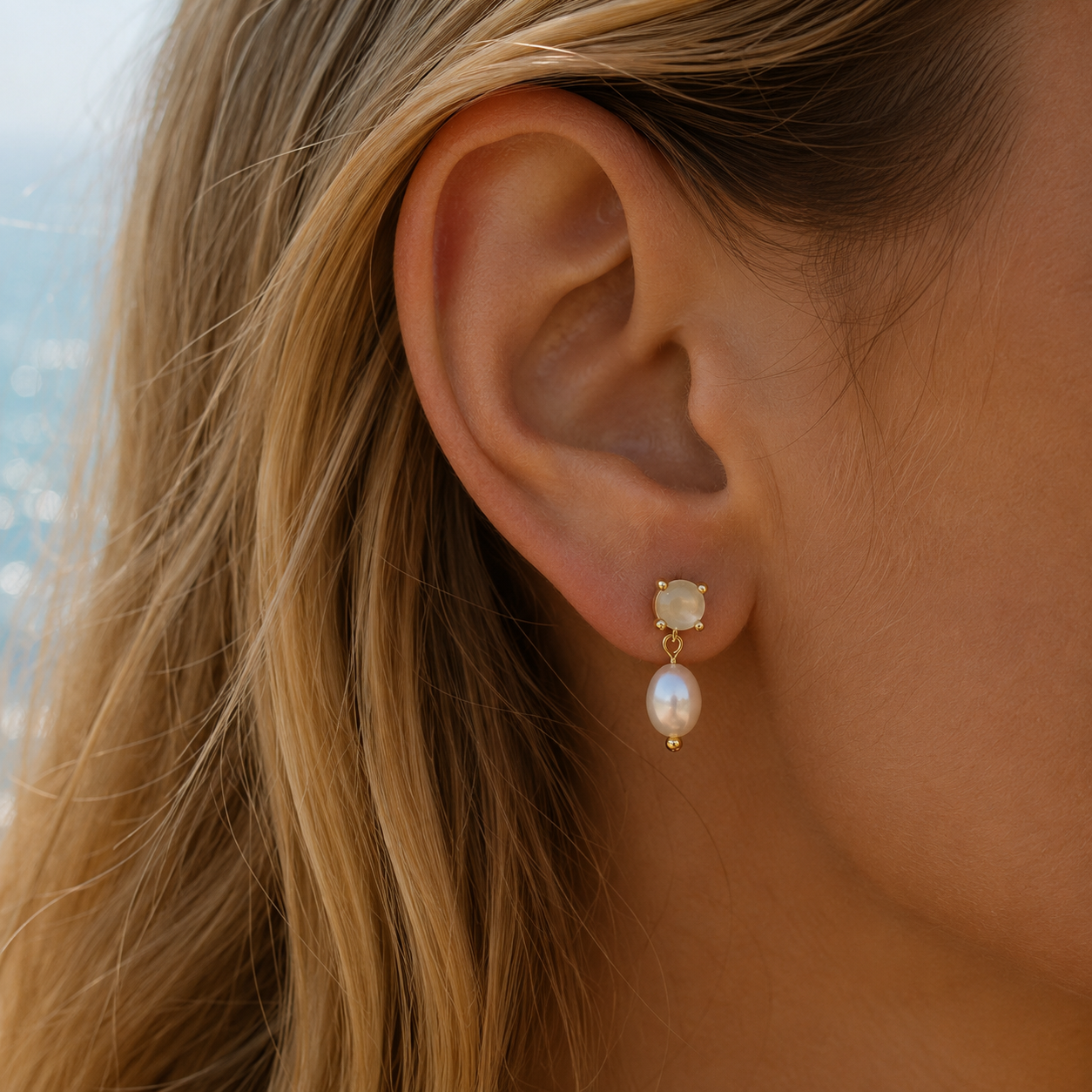 Moonlit Pearl Drop Stud Earrings