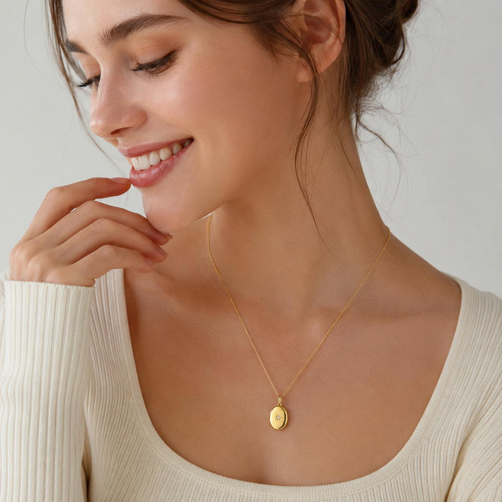 Sunburst Memory Photo Locket Pendant
