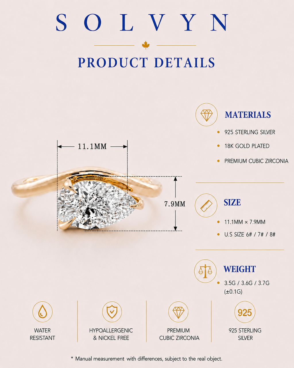 Aurora Pear Solitaire Ring