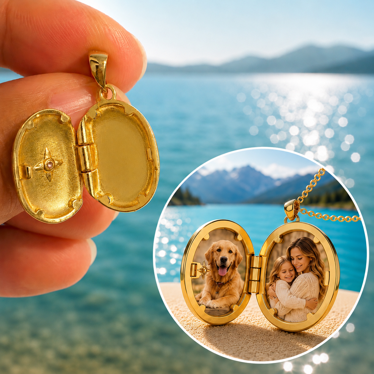 Sunburst Memory Photo Locket Pendant