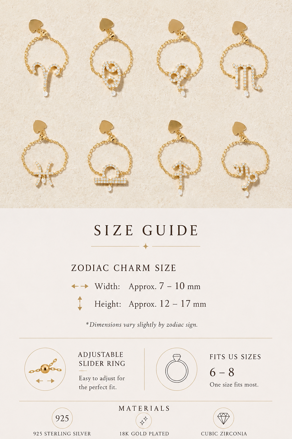 Celestial Zodiac Charm Slider Ring