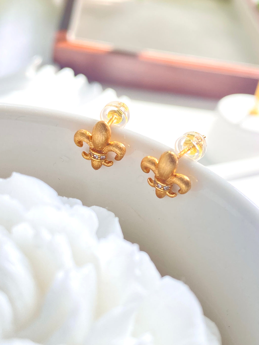 Iris Vintage Fleur-de-Lis Stud Earrings