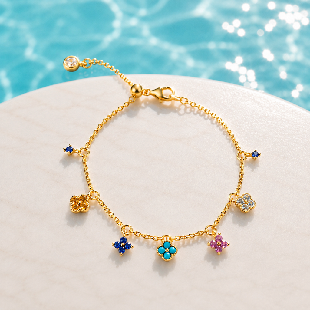 Lucky Clover Adjustable Charm Bracelet