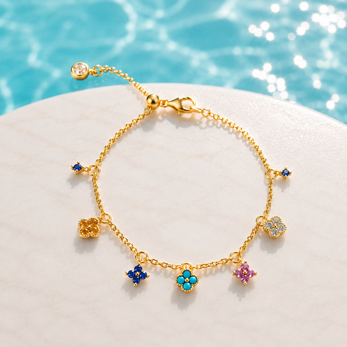 Lucky Clover Adjustable Charm Bracelet
