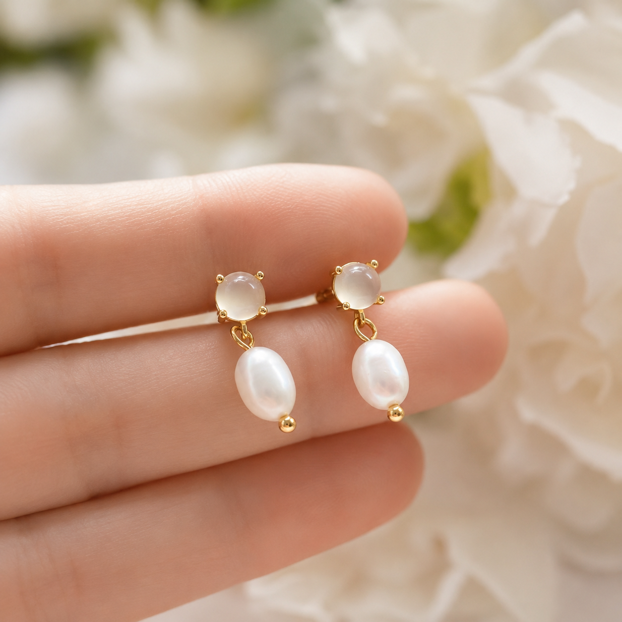 Moonlit Pearl Drop Stud Earrings