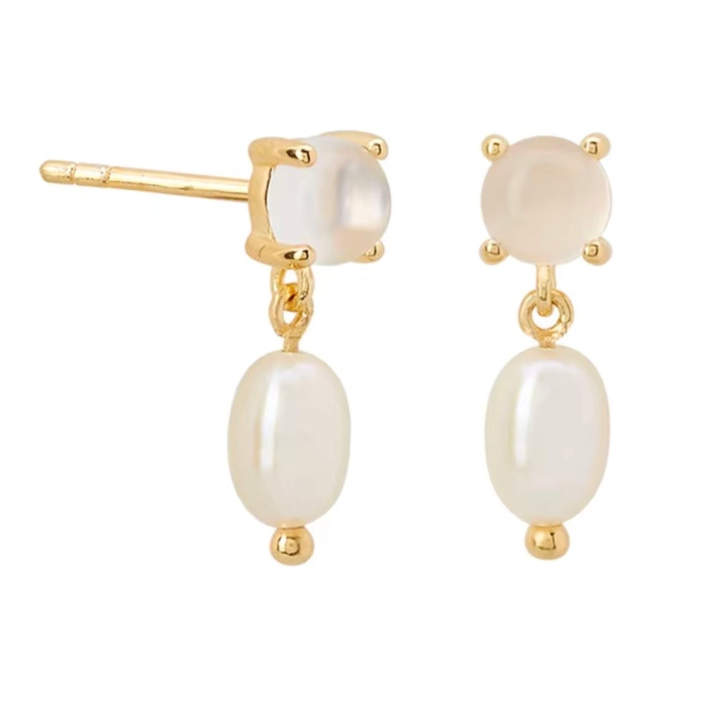 Moonlit Pearl Drop Stud Earrings
