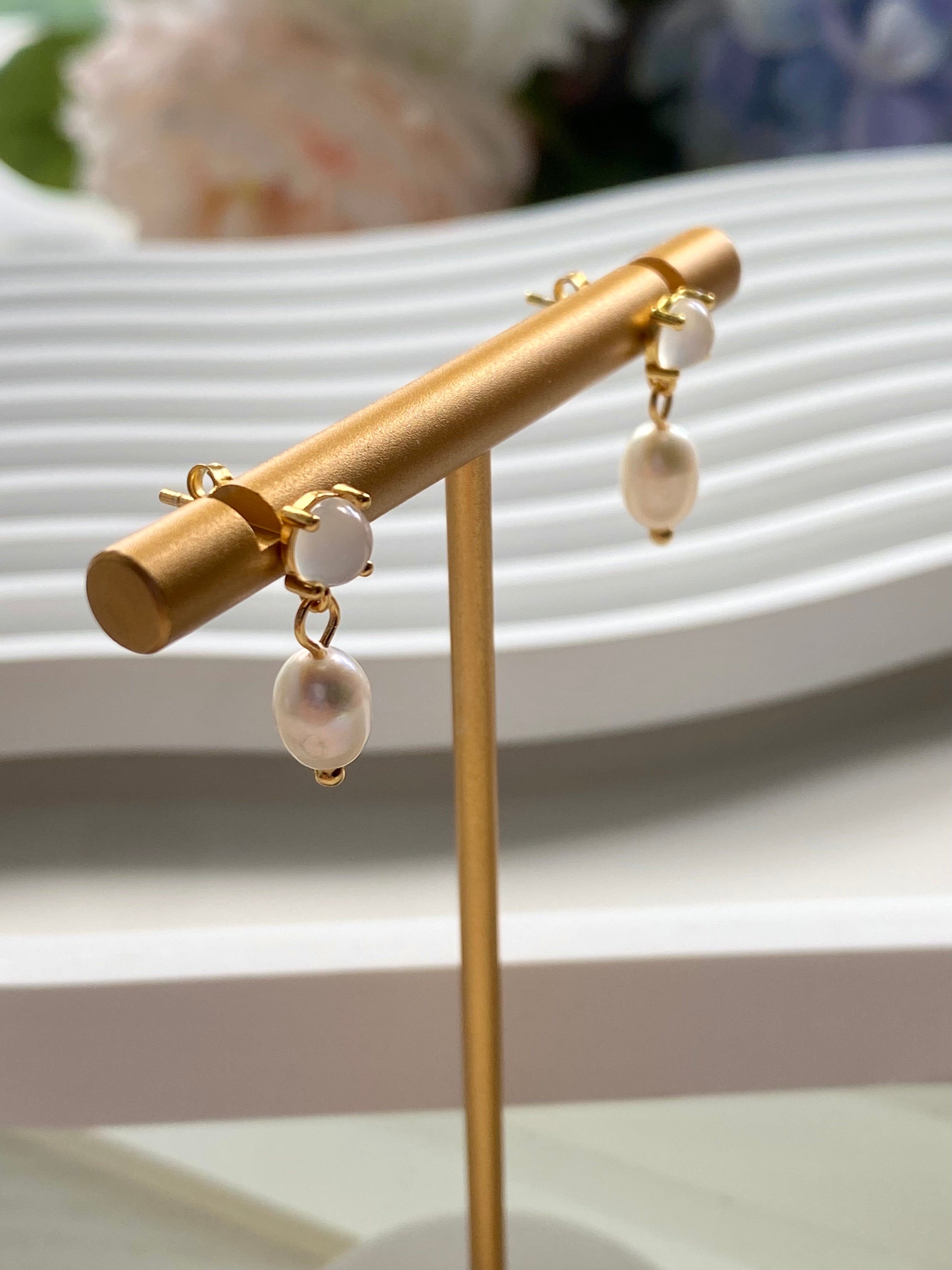 Moonlit Pearl Drop Stud Earrings