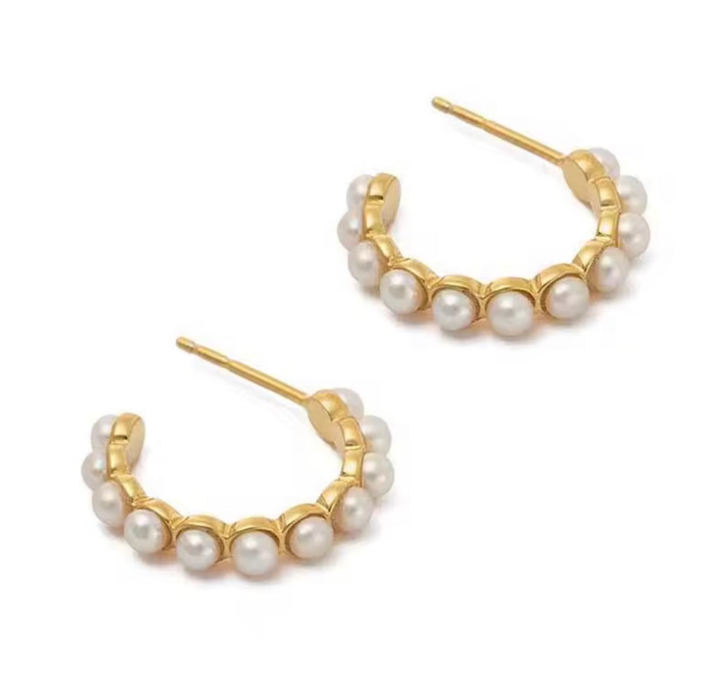 Pearl Halo Huggie Earrings