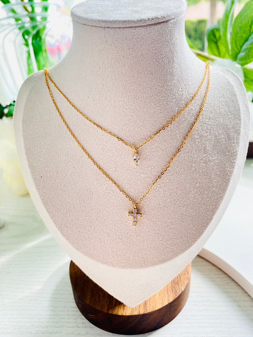 Celeste Marquise & Cross Layered Necklace
