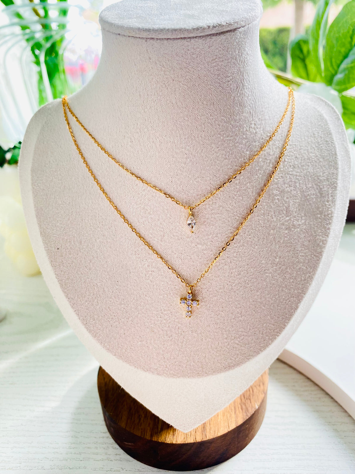 Celeste Marquise & Cross Layered Necklace