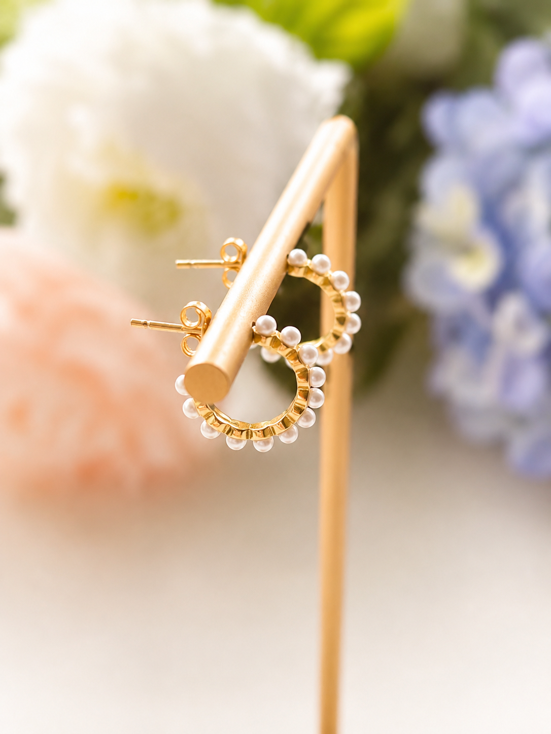 Pearl Halo Huggie Earrings