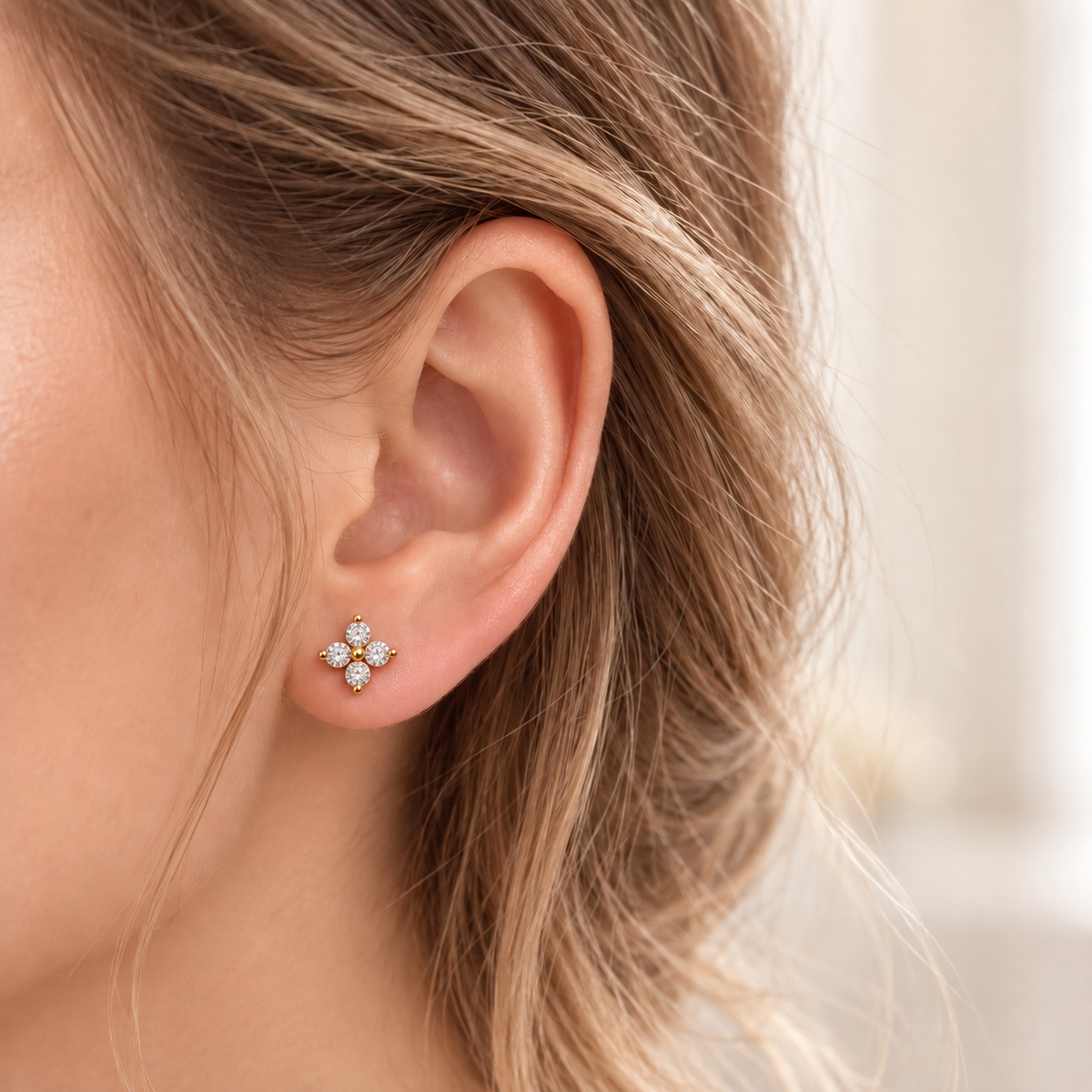 Lucky Clover CZ Stud Earrings