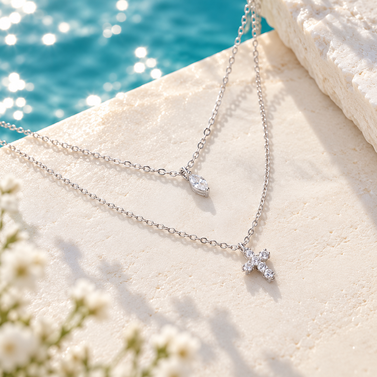 Celeste Marquise & Cross Layered Necklace