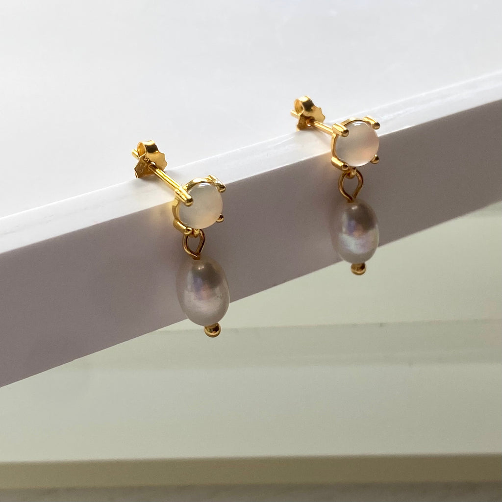 Moonlit Pearl Drop Stud Earrings