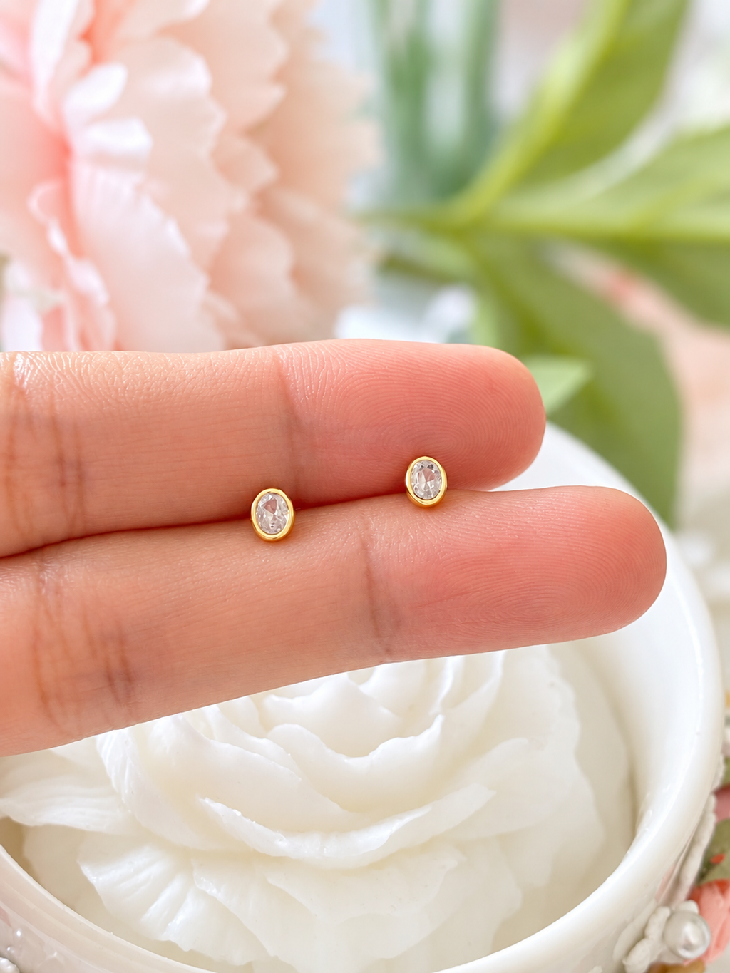 Mini Oval CZ Stud Earrings