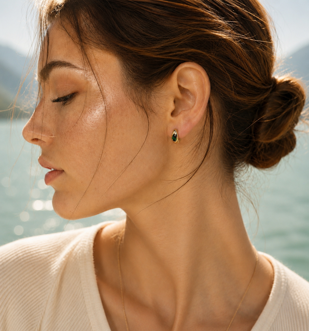 Emerald Teardrop Huggie Earrings