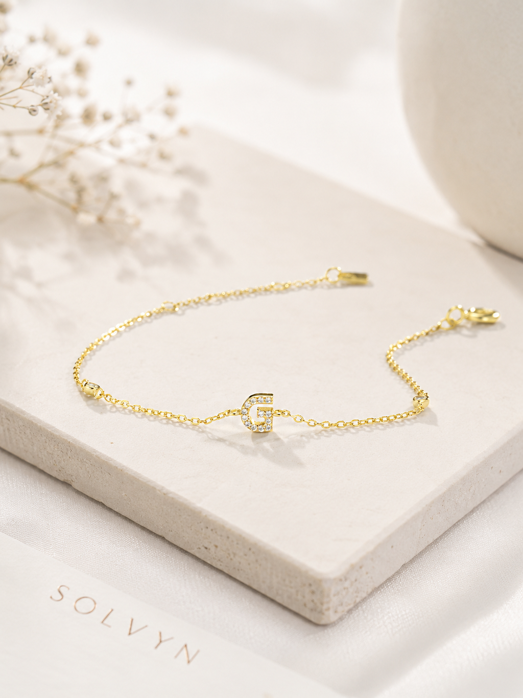 Pavé Initial Delicate Gold Bracelet