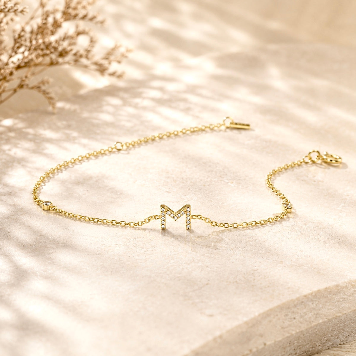 Pavé Initial Delicate Gold Bracelet