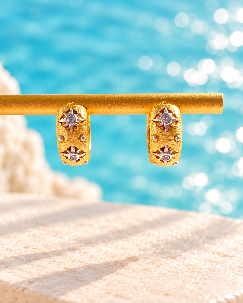 Solara Vintage Sunburst Huggie Earrings