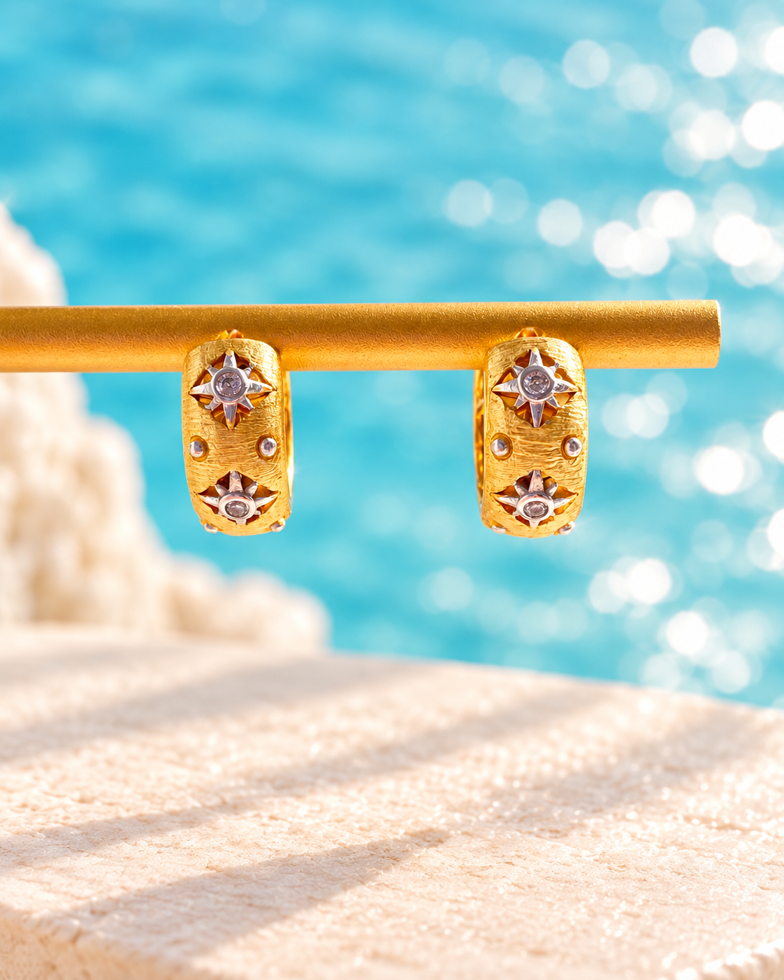 Solara Vintage Sunburst Huggie Earrings