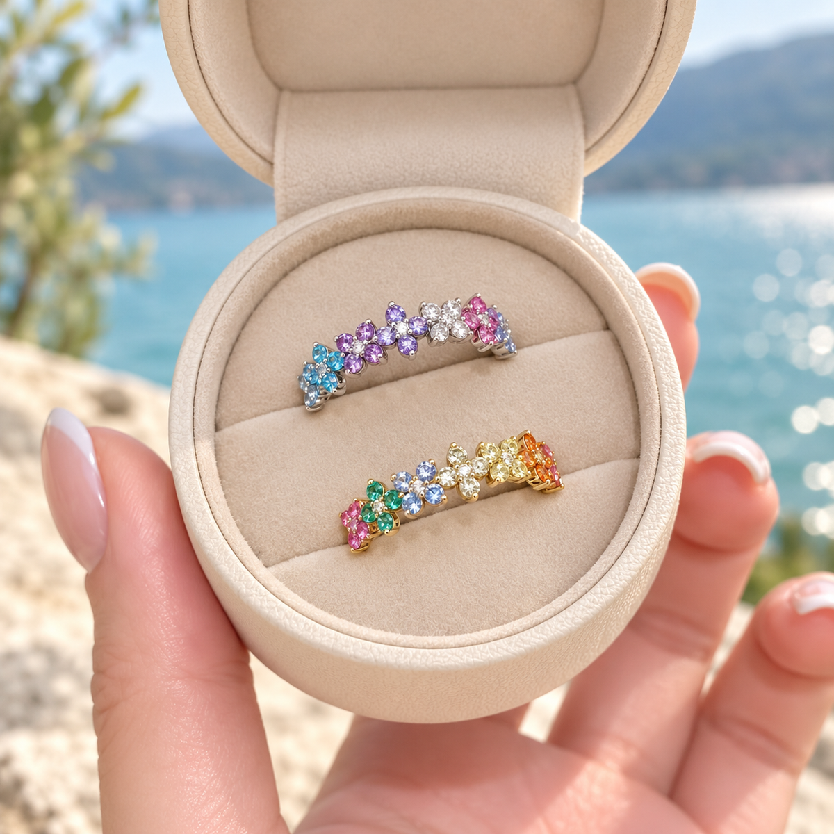 Elara Rainbow Bloom Band Ring