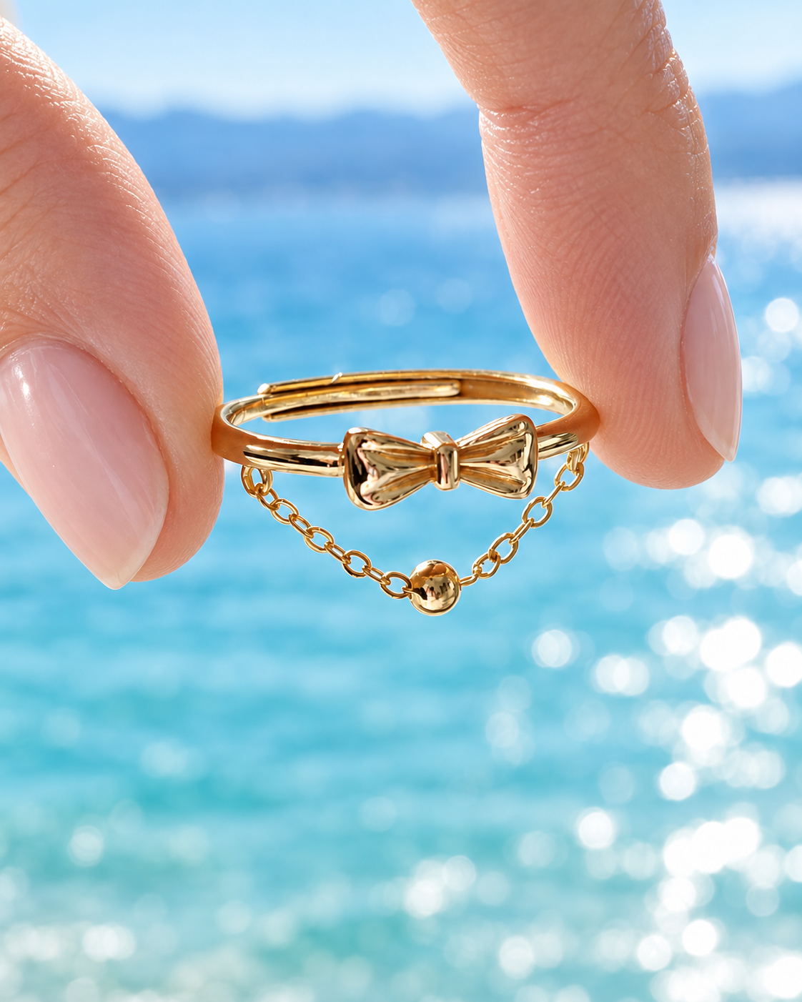 Aveline Bow Chain Adjustable Ring