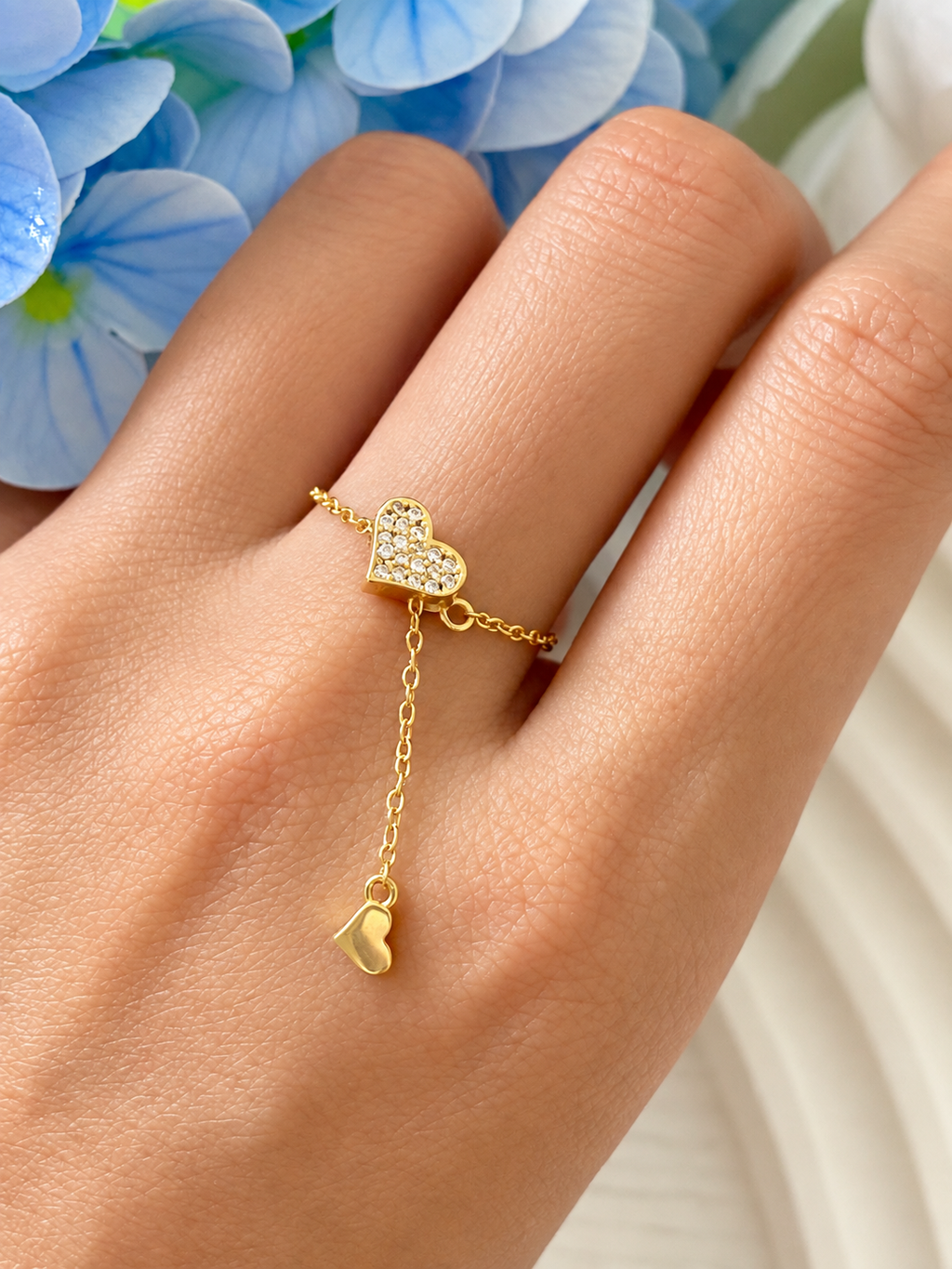 Amora Adjustable Pavé Heart Chain Ring