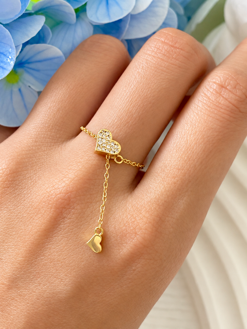 Amora Adjustable Pavé Heart Chain Ring